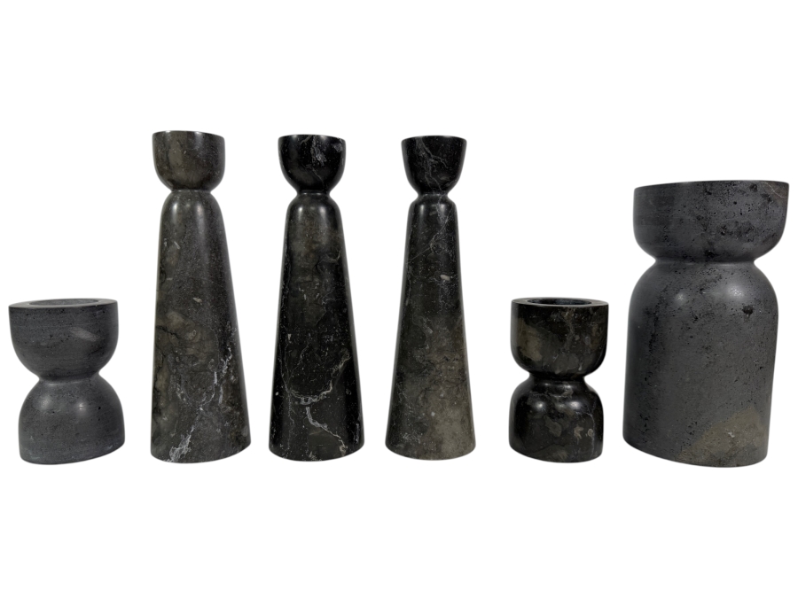 Collection of (6) Stone Sculptural Candle Holders 4'-8'H