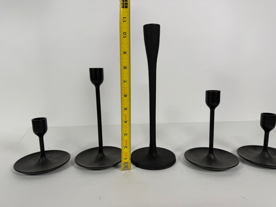 (5) Black Metal Candle Holders 4'H - 10.5'H [Photo 3]