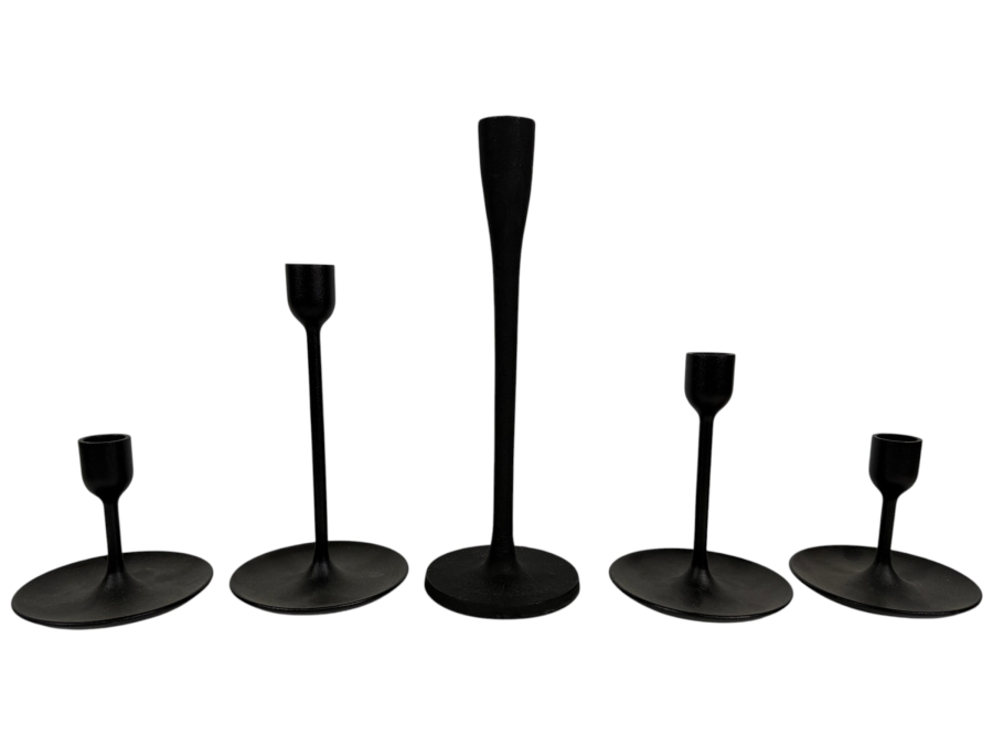 (5) Black Metal Candle Holders 4'H - 10.5'H