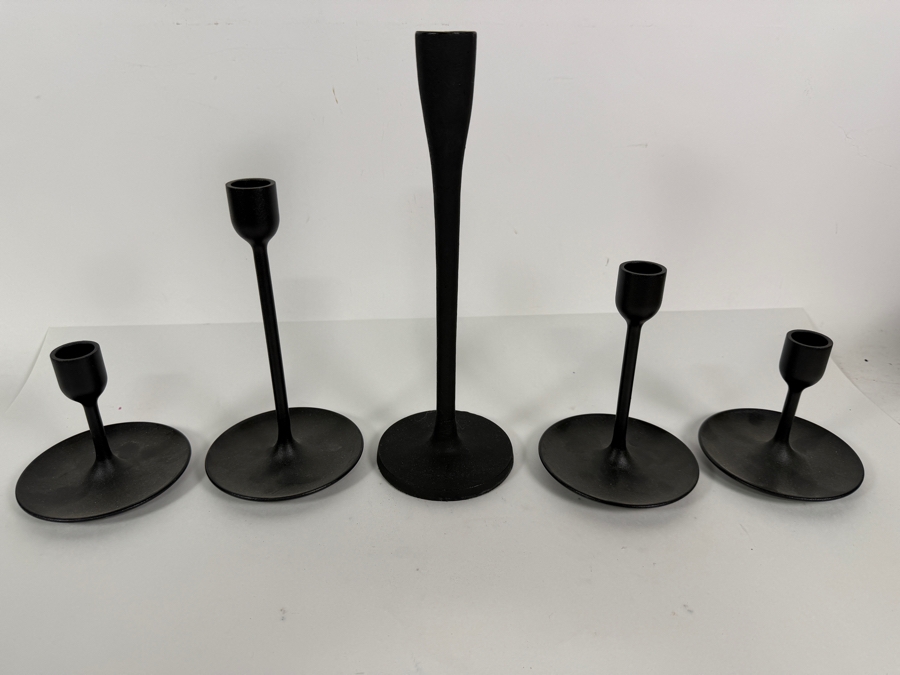 (5) Black Metal Candle Holders 4'H - 10.5'H [Photo 2]