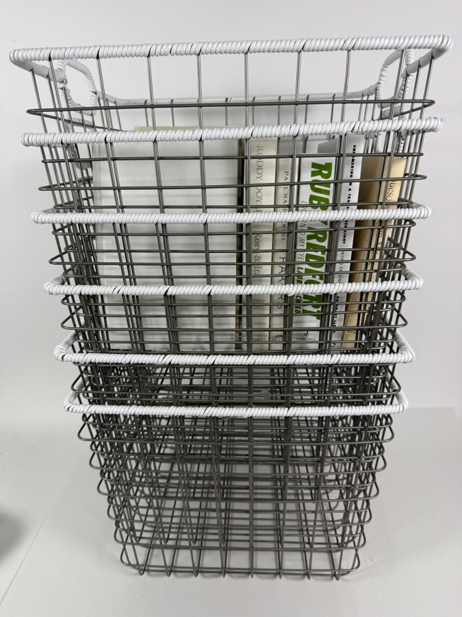(6) Metal Wire Storage Baskets with Collection of Hardcover Books 14W X 13D X 11H [Photo 4]