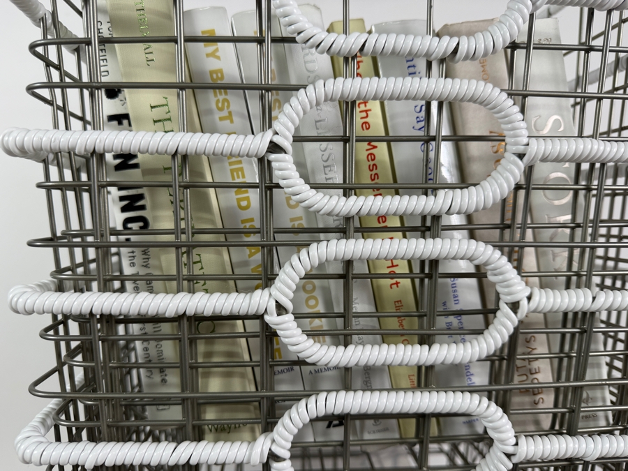 (6) Metal Wire Storage Baskets with Collection of Hardcover Books 14W X 13D X 11H [Photo 3]