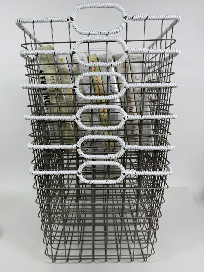 (6) Metal Wire Storage Baskets with Collection of Hardcover Books 14W X 13D X 11H [Photo 2]