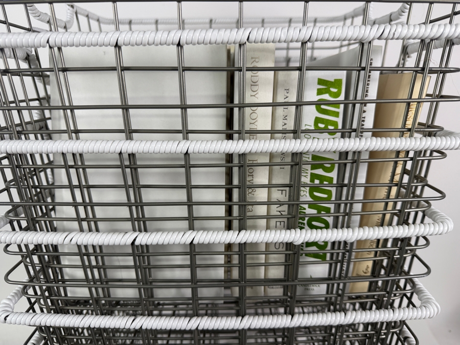 (6) Metal Wire Storage Baskets with Collection of Hardcover Books 14W X 13D X 11H [Photo 5]