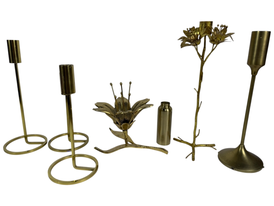 Collection of Gold-Tone Metal Candle Holders