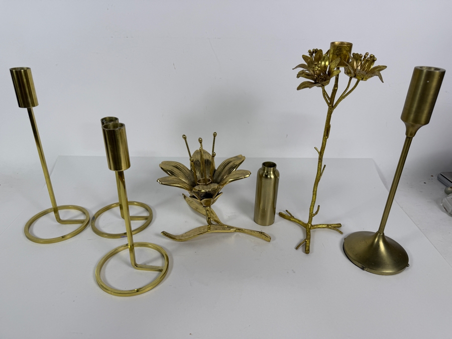 Collection of Gold-Tone Metal Candle Holders [Photo 2]
