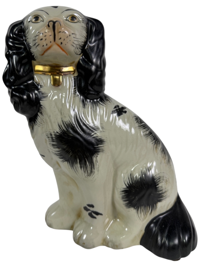 Ceramic Black-and-White Staffordshire Spaniel Dog 6.5W X 4D X 9H