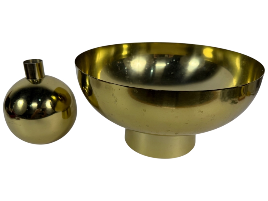 Brass Williams-Sonoma Footed Bowl 6.25'H and Brass Vase 6'H