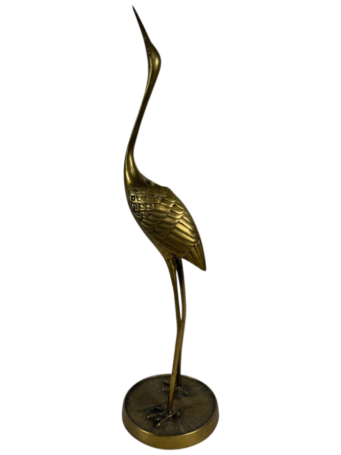 Vintage Brass Crane Candle Holder 17'H