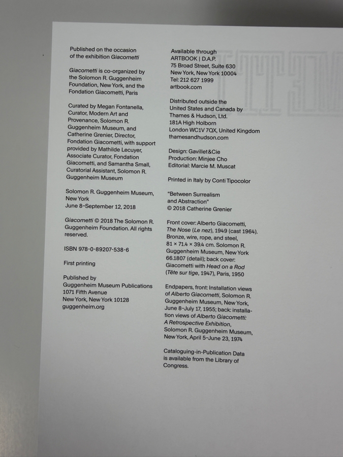 Giacometti Exhibition Catalog Edited by Megan Fontanella and Karole P. B. Vail for the Solomon R. Guggenheim Museum [Photo 4]
