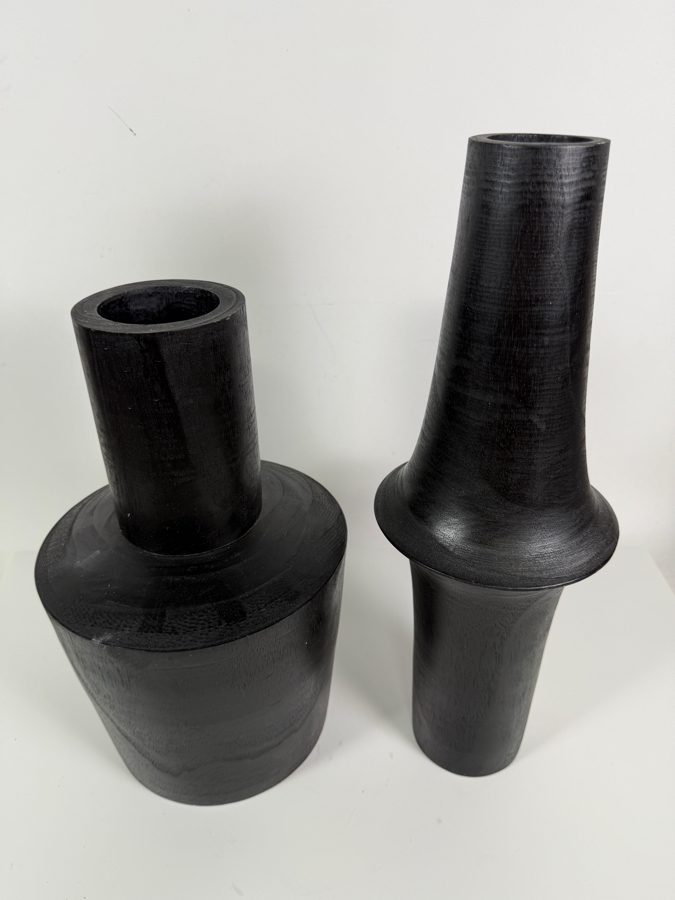 Crate & Barrel Arllon Black Wooden Vases 15'H & 18'H [Photo 2]