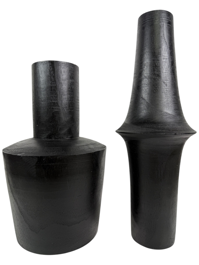 Crate & Barrel Arllon Black Wooden Vases 15'H & 18'H