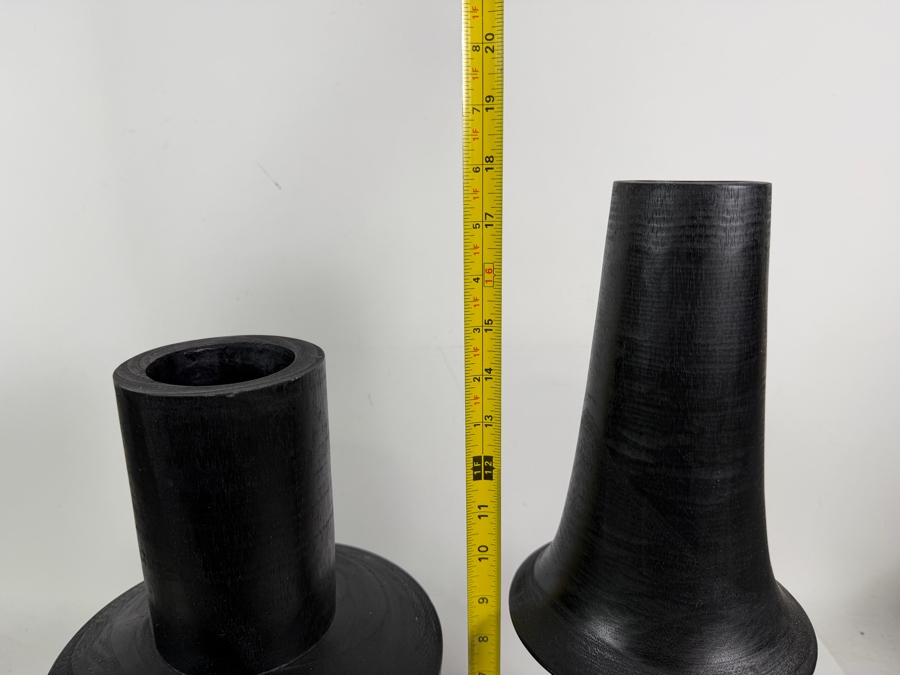 Crate & Barrel Arllon Black Wooden Vases 15'H & 18'H [Photo 6]