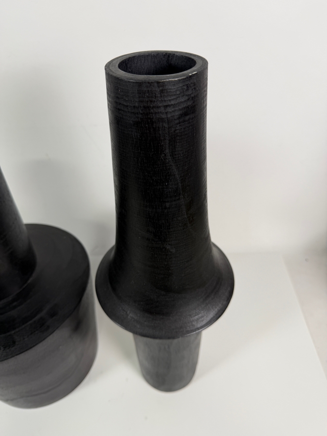 Crate & Barrel Arllon Black Wooden Vases 15'H & 18'H [Photo 3]
