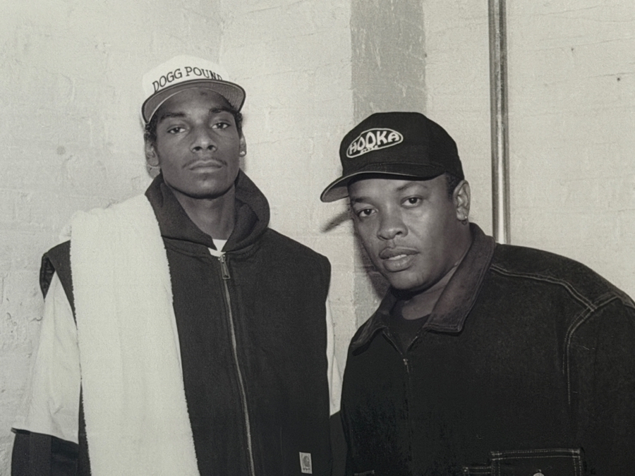 Framed B&W Photograph of Rappers Snoop Dogg and Dr. Dre Backstage at the Regal Theater in Chicago in January 1993 by Photographer Raymond Body 24' X 20.5' [Photo 2]