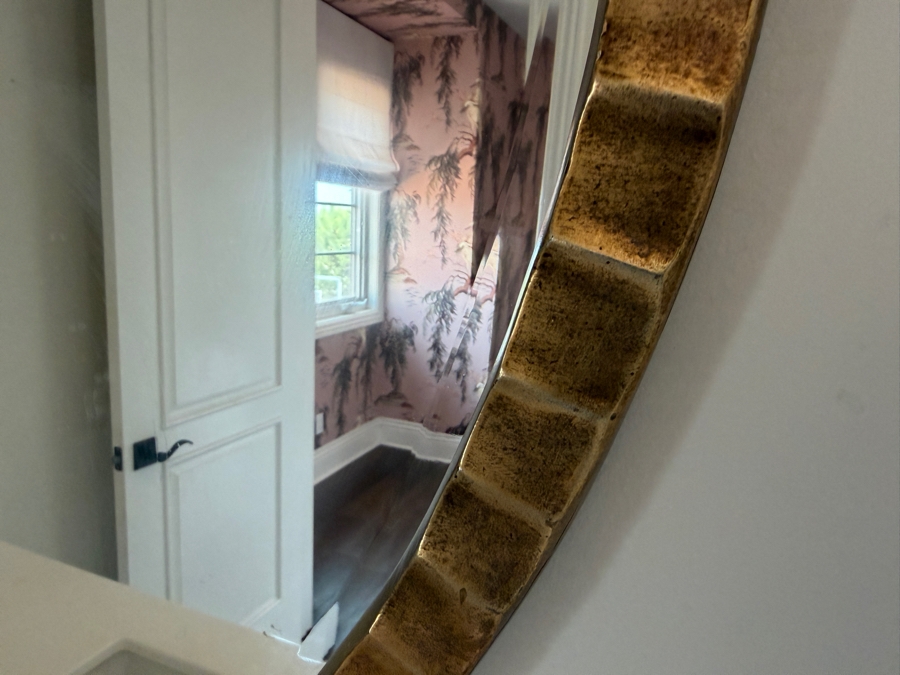 Gilt Metal Round Beveled Glass Wall Mirror 40'R [Photo 3]
