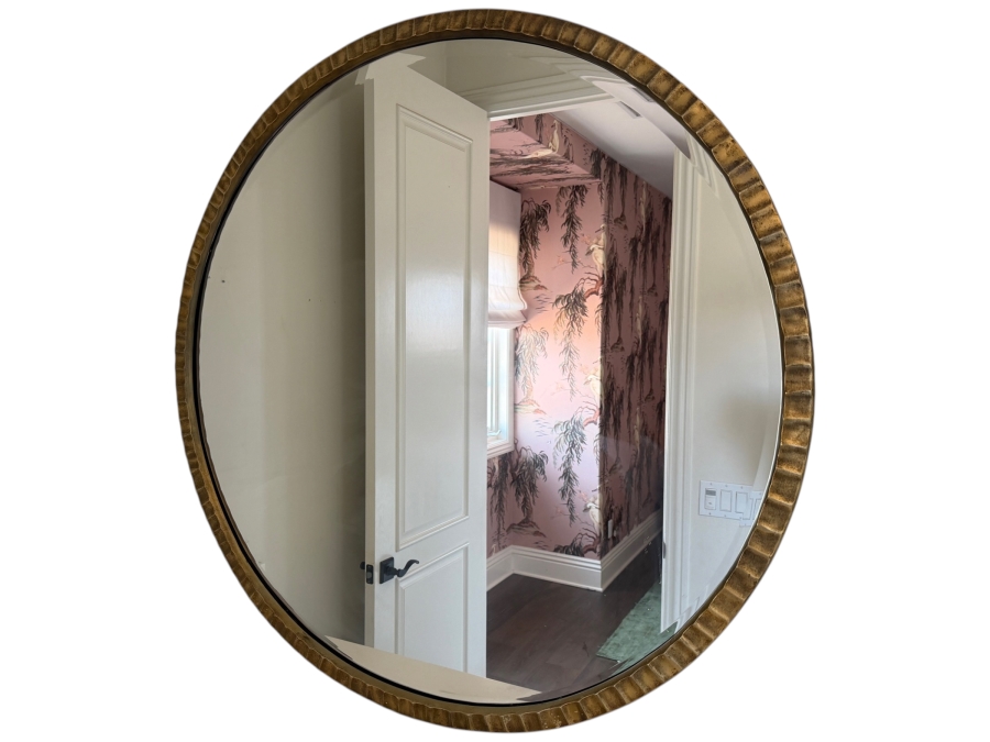 Gilt Metal Round Beveled Glass Wall Mirror 40'R