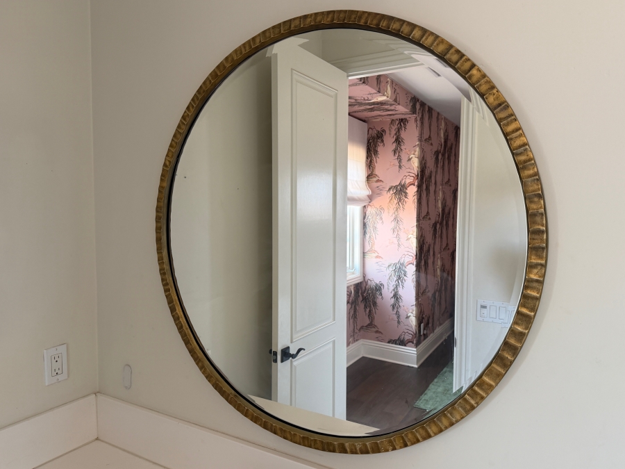 Gilt Metal Round Beveled Glass Wall Mirror 40'R [Photo 2]