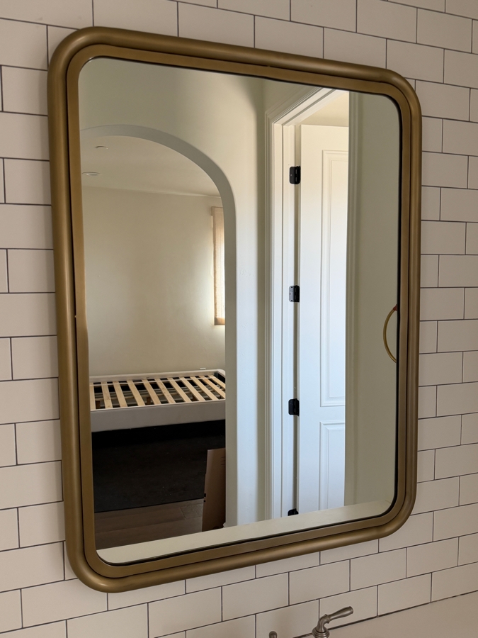 Rounded-Edge Metal Trim Dresser Mirror by Restoration Hardware 29.5' X 39.5' Retails $995 [Photo 3]