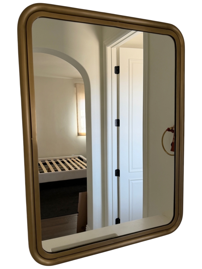 Rounded-Edge Metal Trim Dresser Mirror by Restoration Hardware 29.5' X 39.5' Retails $995