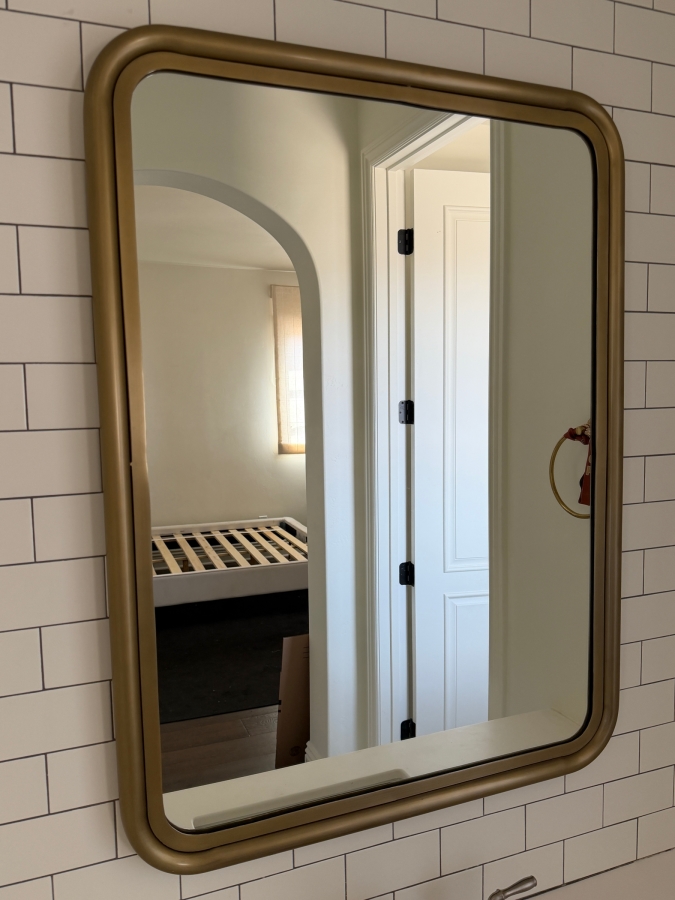 Rounded-Edge Metal Trim Dresser Mirror by Restoration Hardware 29.5' X 39.5' Retails $995 [Photo 2]