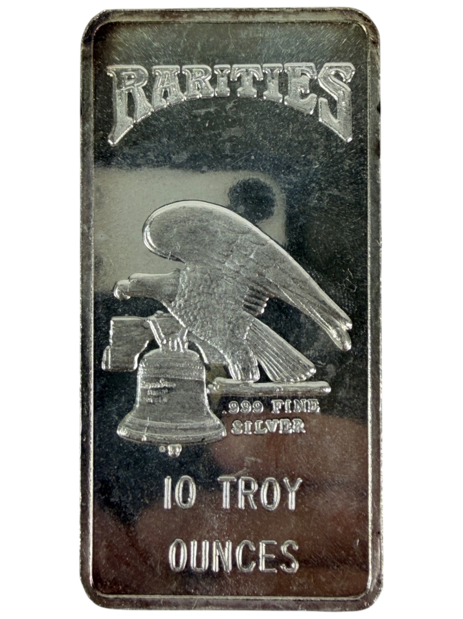 .999 Fine Silver 10 Troy Ounce Bar Rarities Mint Melt Value $670