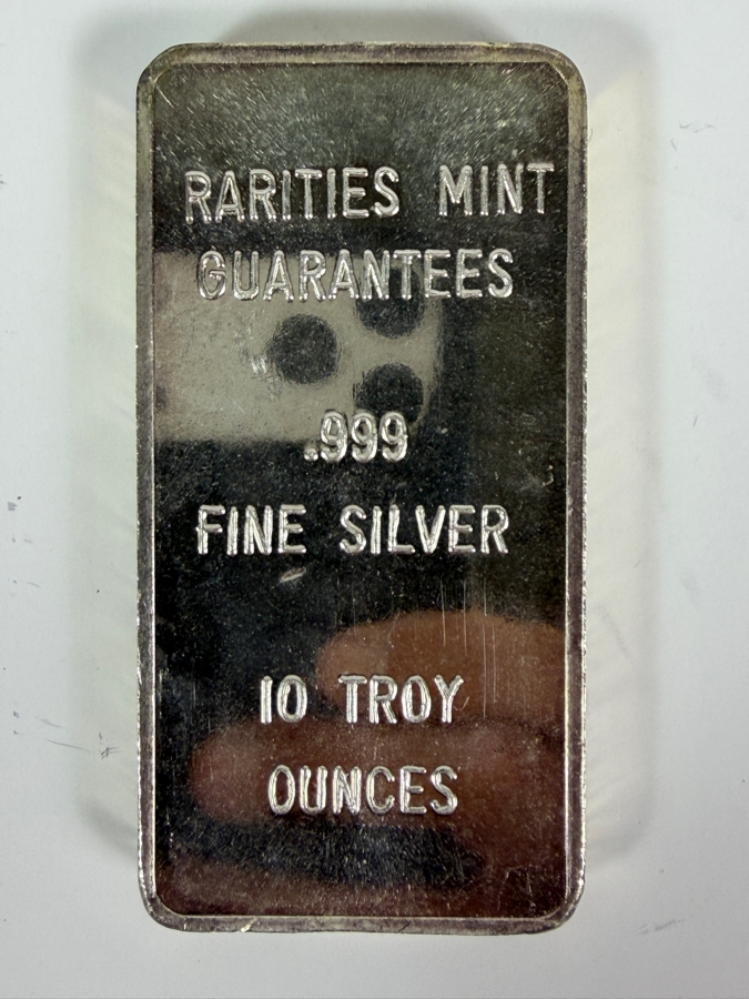 .999 Fine Silver 10 Troy Ounce Bar Rarities Mint Melt Value $670 [Photo 2]