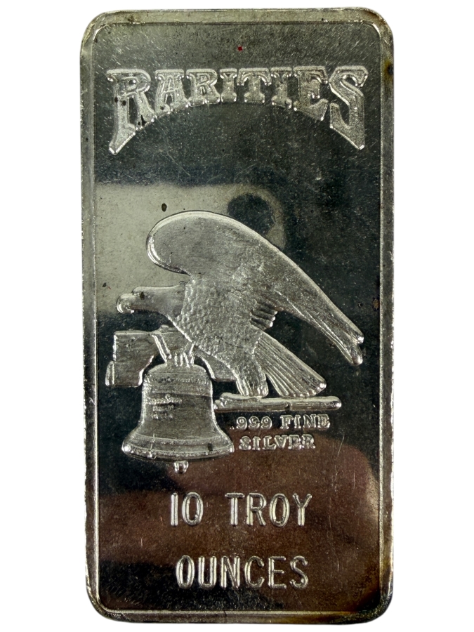 .999 Fine Silver 10 Troy Ounce Bar Rarities Mint Melt Value $670