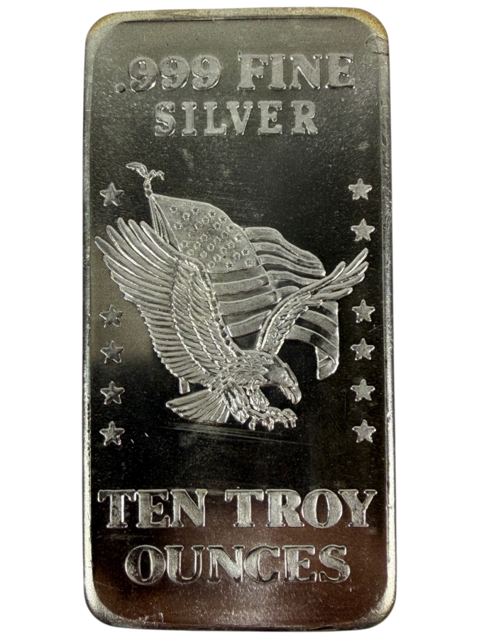 .999 Fine Silver 10 Troy Ounce Bar Minted from the U.S. Strategic Stockpile Formerly Stored at the U.S. Assay Office San Francisco CC 1981 Silver Melt Value $670