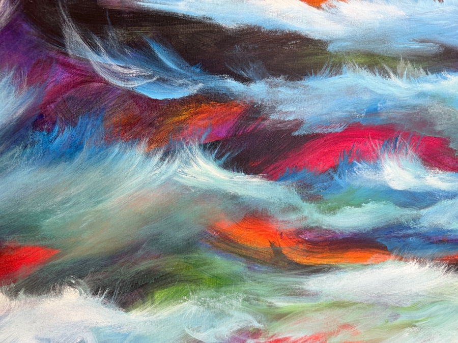 Gerrit Greve (1948-2024, Cardiff by the Sea, CA) Original Acrylic Painting On Canvas Titled 'Wonderment Seas' 2015 Signed Verso 60 X 40 Estimate $2,400 - $3,000 [Photo 4]