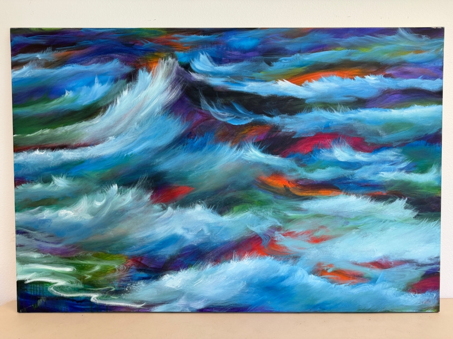 Gerrit Greve (1948-2024, Cardiff by the Sea, CA) Original Acrylic Painting On Canvas Titled 'Wonderment Seas' 2015 Signed Verso 60 X 40 Estimate $2,400 - $3,000 [Photo 2]