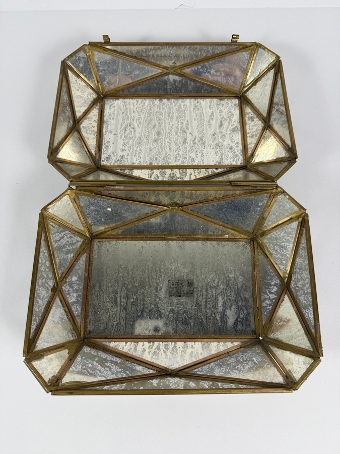 Just Added - Mirrored Glass Geometric Trinket Jewelry Box 9.5'W [Photo 3]