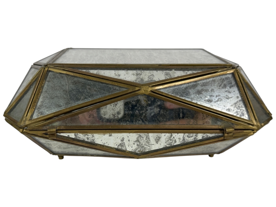 Just Added - Mirrored Glass Geometric Trinket Jewelry Box 9.5'W