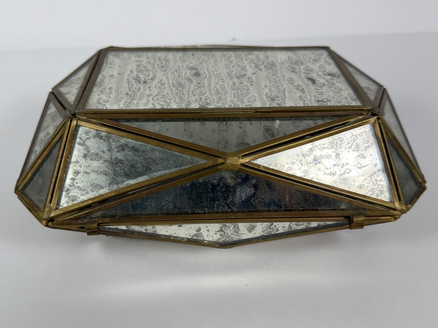 Just Added - Mirrored Glass Geometric Trinket Jewelry Box 9.5'W [Photo 2]