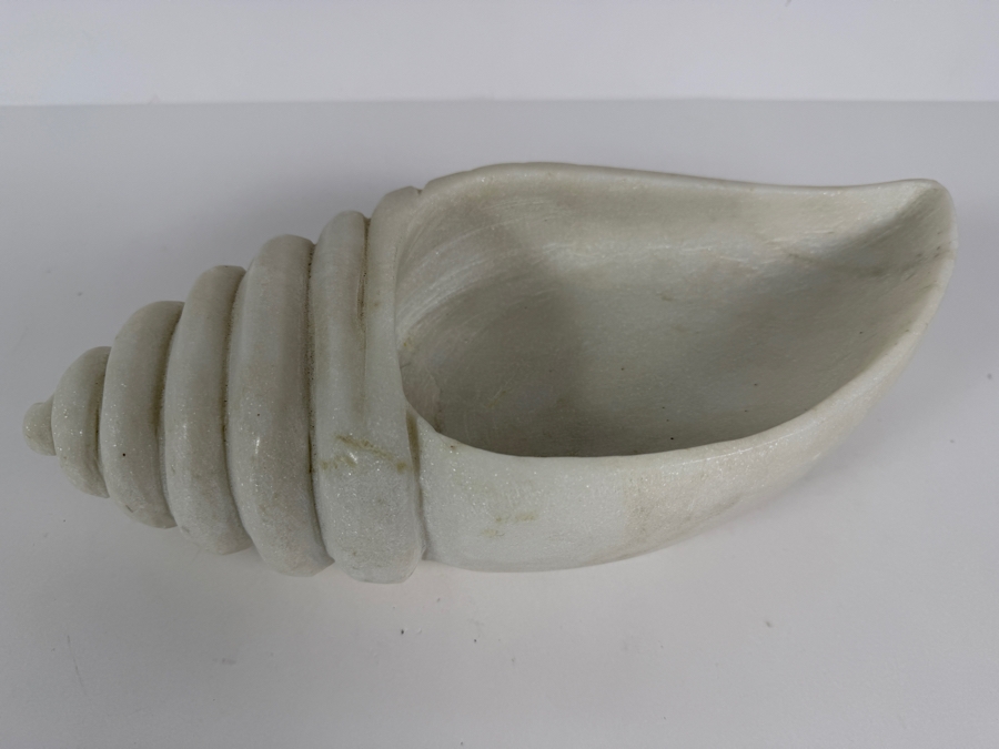 Just Added - Carved White Marble Shell Bowl 13.5'L X 4'H [Photo 2]