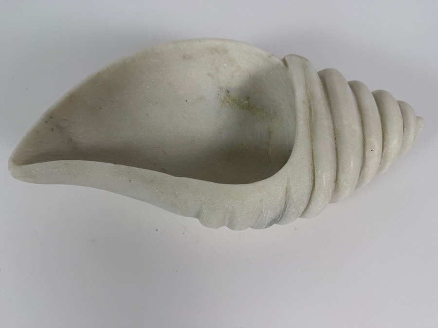 Just Added - Carved White Marble Shell Bowl 13.5'L X 4'H [Photo 5]