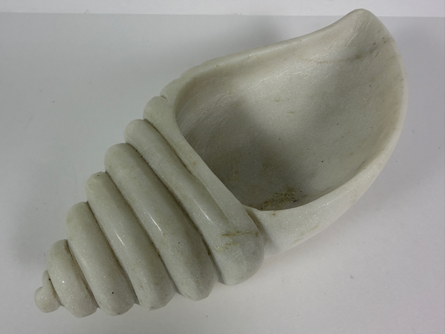 Just Added - Carved White Marble Shell Bowl 13.5'L X 4'H [Photo 3]