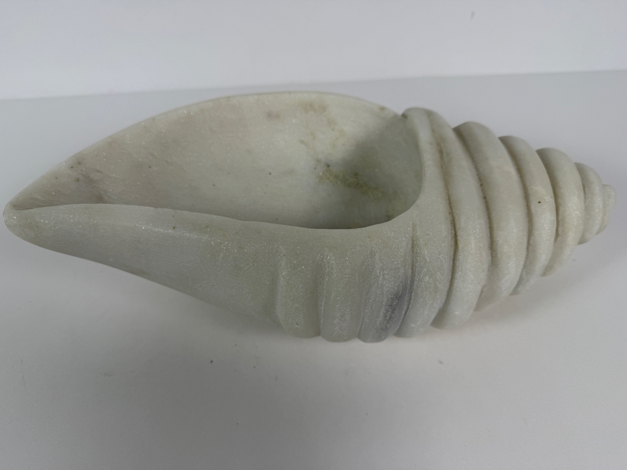 Just Added - Carved White Marble Shell Bowl 13.5'L X 4'H [Photo 4]