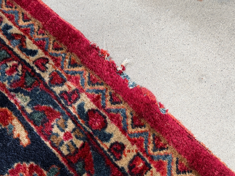 Just Added - Vintage 1930s Persian Sarouk Hand Knotted Wool Area Rug with a Medallion Semi Floral Design 9.1 X 14.8 - Has Some Condition Issues Including Several Tears - Appraised at $12,500 [Photo 10]