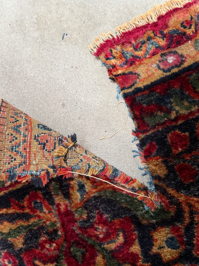 Just Added - Vintage 1930s Persian Sarouk Hand Knotted Wool Area Rug with a Medallion Semi Floral Design 9.1 X 14.8 - Has Some Condition Issues Including Several Tears - Appraised at $12,500 [Photo 13]