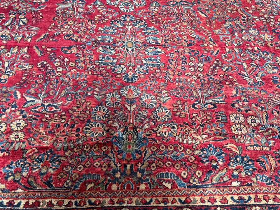 Just Added - Vintage 1930s Persian Sarouk Hand Knotted Wool Area Rug with a Medallion Semi Floral Design 9.1 X 14.8 - Has Some Condition Issues Including Several Tears - Appraised at $12,500 [Photo 5]