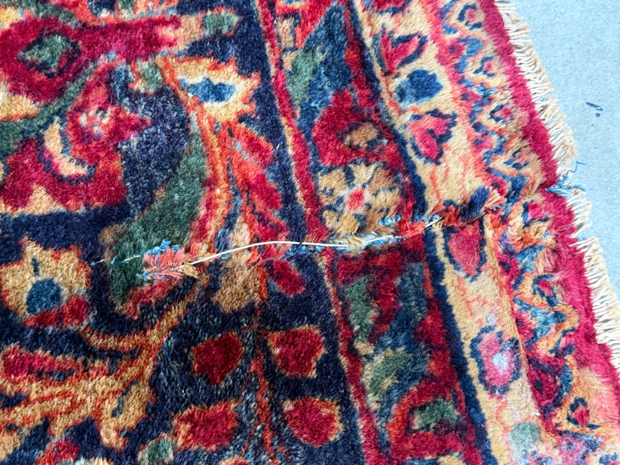 Just Added - Vintage 1930s Persian Sarouk Hand Knotted Wool Area Rug with a Medallion Semi Floral Design 9.1 X 14.8 - Has Some Condition Issues Including Several Tears - Appraised at $12,500 [Photo 12]