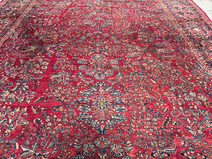 Just Added - Vintage 1930s Persian Sarouk Hand Knotted Wool Area Rug with a Medallion Semi Floral Design 9.1 X 14.8 - Has Some Condition Issues Including Several Tears - Appraised at $12,500 [Photo 6]