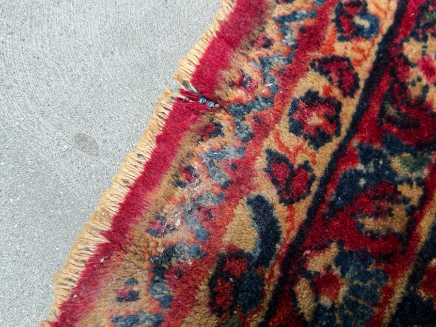 Just Added - Vintage 1930s Persian Sarouk Hand Knotted Wool Area Rug with a Medallion Semi Floral Design 9.1 X 14.8 - Has Some Condition Issues Including Several Tears - Appraised at $12,500 [Photo 11]