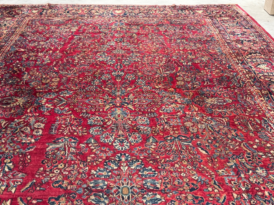 Just Added - Vintage 1930s Persian Sarouk Hand Knotted Wool Area Rug with a Medallion Semi Floral Design 9.1 X 14.8 - Has Some Condition Issues Including Several Tears - Appraised at $12,500 [Photo 7]