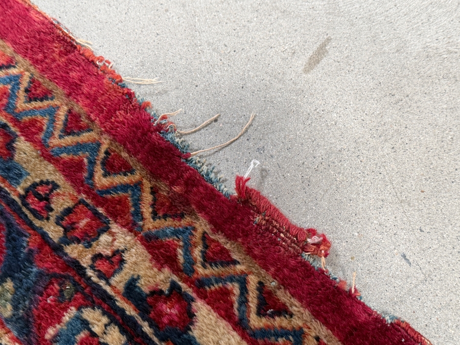 Just Added - Vintage 1930s Persian Sarouk Hand Knotted Wool Area Rug with a Medallion Semi Floral Design 9.1 X 14.8 - Has Some Condition Issues Including Several Tears - Appraised at $12,500 [Photo 9]