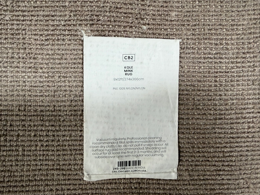 Just Added - CB2 Kole Mink Brown Solid Performance Nylon Area Rug 9'x12' Retail $2,000 [Photo 3]