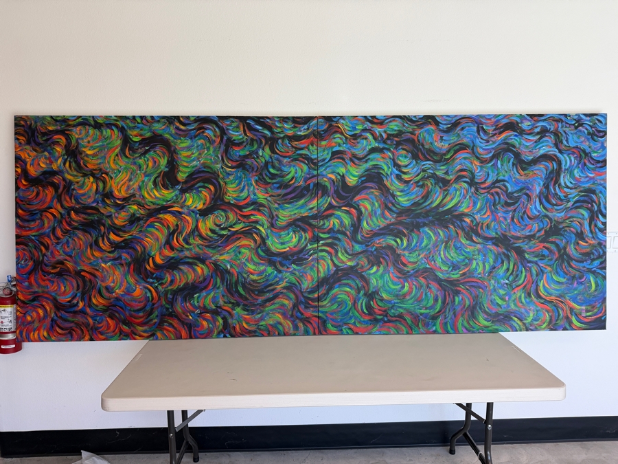 Just Added - Gerrit Greve (1948-2024, Cardiff by the Sea, CA) Original Acrylic Diptych Painting On Canvas Titled 'A Sense of Surf'  Signed Verso 120 X 48 Estimate $5,800 - $7,200 [Photo 2]