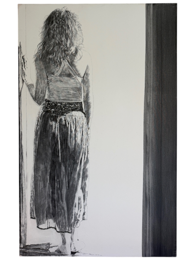 Just Added - Gerrit Greve (1948-2024, Cardiff by the Sea, CA) Original Acrylic Painting On Canvas Titled 'Rebecca: Waiting #1 / Witness #3' 1994 Signed Lower Left and Verso 45 X 72 Estimate $3,200 - $4,100