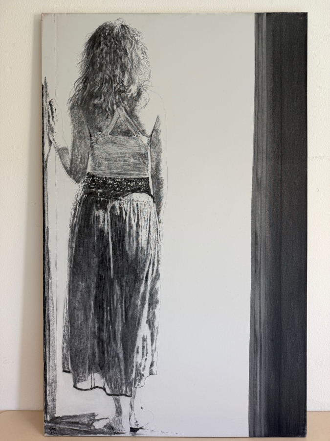 Just Added - Gerrit Greve (1948-2024, Cardiff by the Sea, CA) Original Acrylic Painting On Canvas Titled 'Rebecca: Waiting #1 / Witness #3' 1994 Signed Lower Left and Verso 45 X 72 Estimate $3,200 - $4,100 [Photo 2]